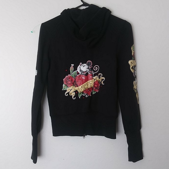 Disney Resort Black Multicolor Mickey Mouse Floral Decal hoodie size Small - Picture 9 of 11